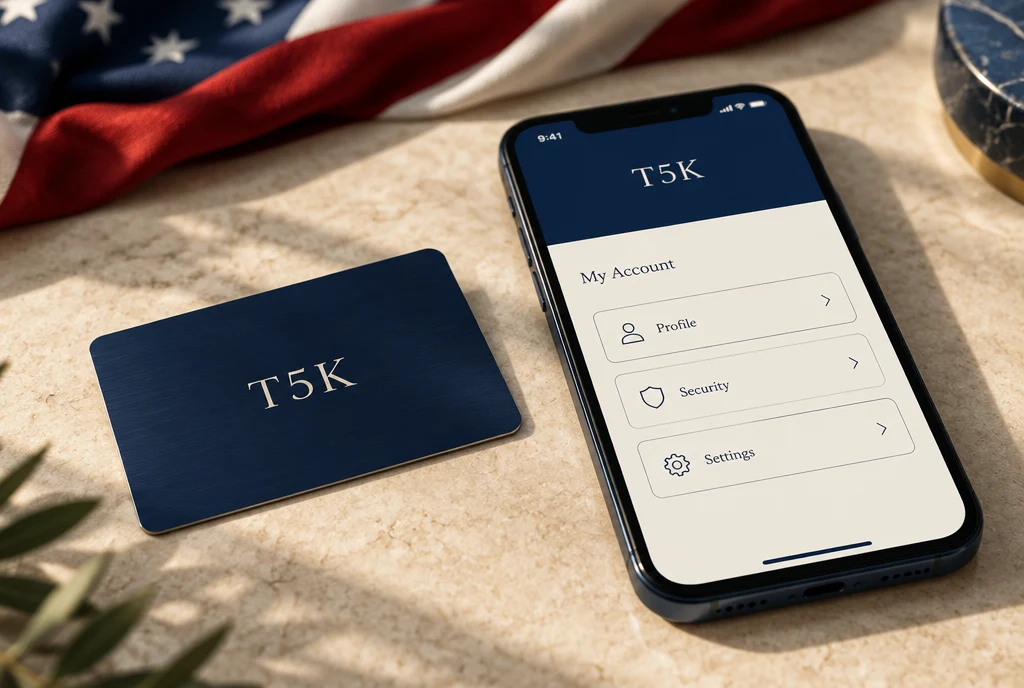 Concept illustration of a T5K membership card and a personal account on a phone